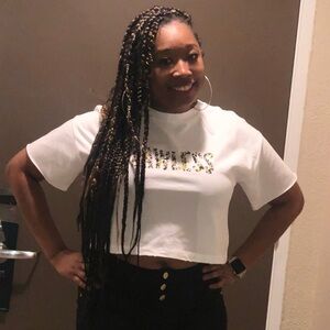 Forever 21 FLAWLESS Crop Top White distress Hem shirt size M